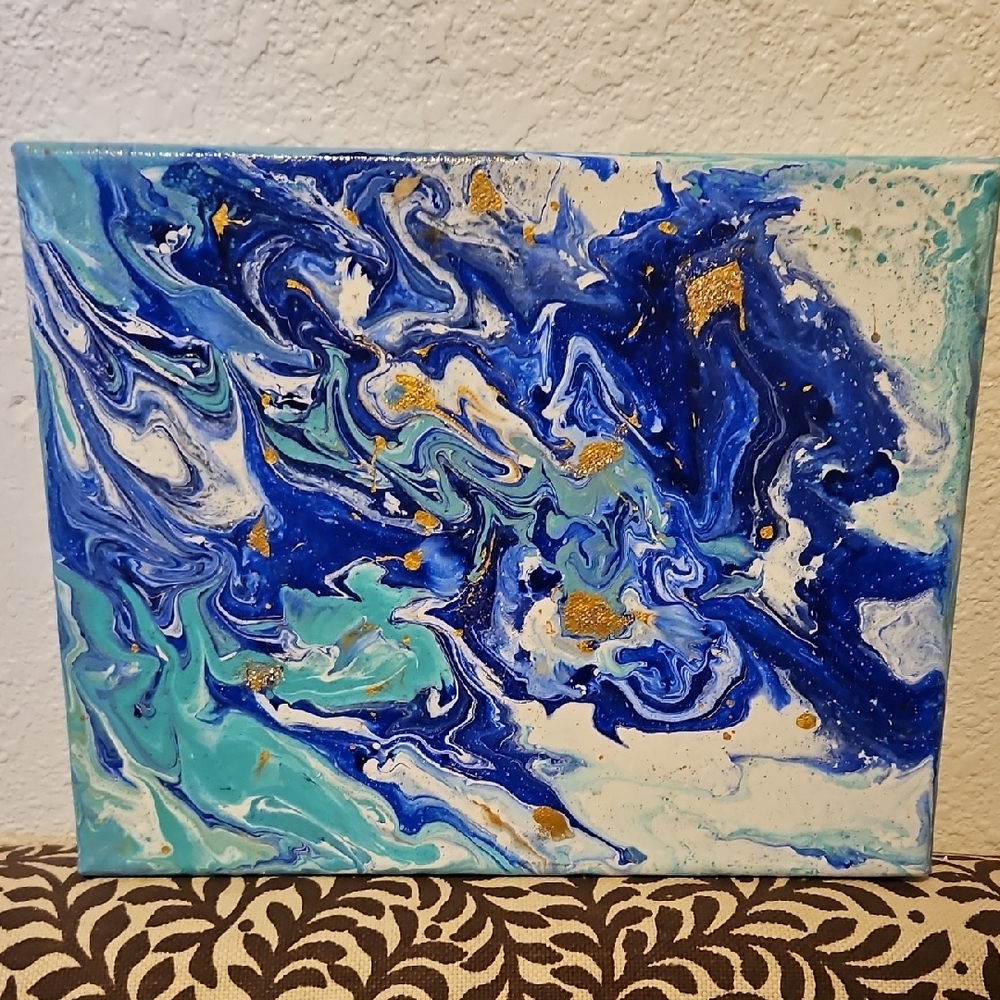 "Earth" Acrylic Paint Pouring on 8x10" Stretched Canvas w clear coat